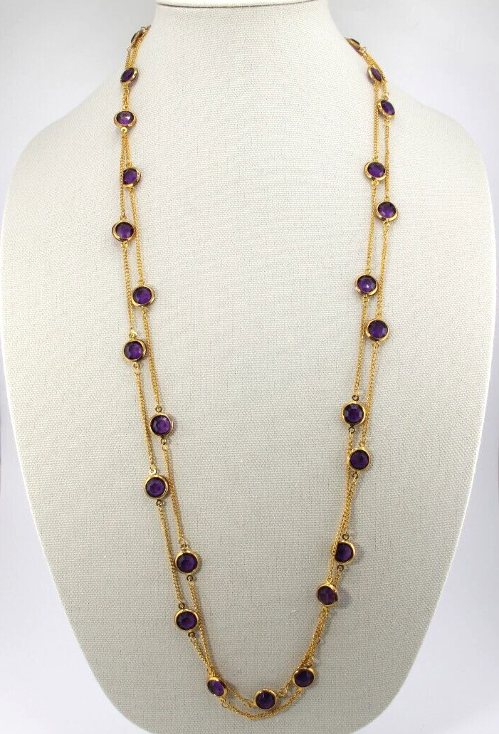 Bezel Set Necklace Purple Tone, Extra long Flapper, 72 inch Open Back