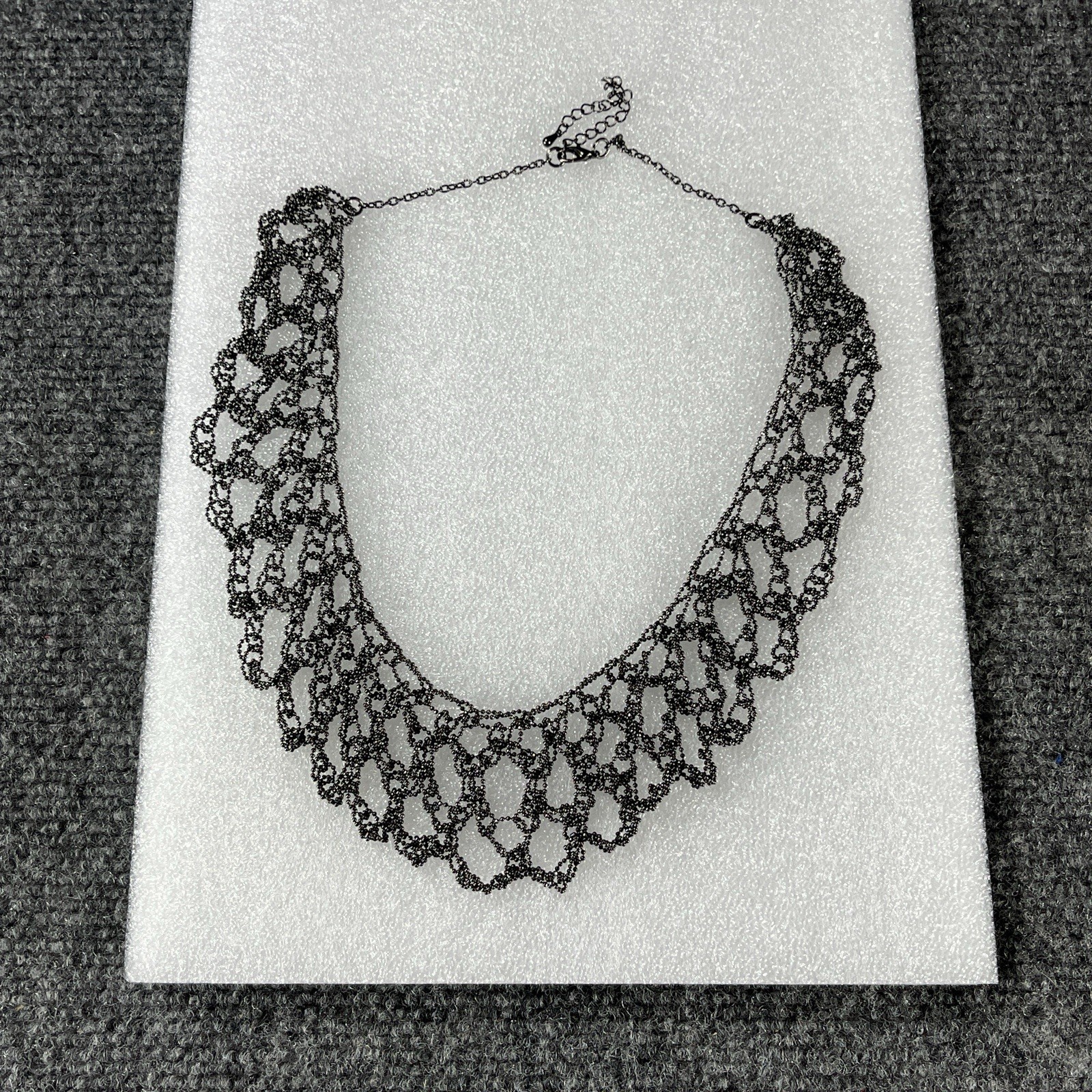 Black Beaded Necklace Lace Netted Vintage Style Choker Bib Gothic Victorian Dark