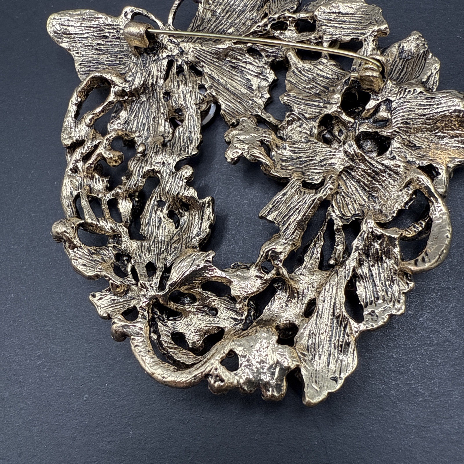 HUGE Butterfly Red Pink Flower Rhinestone Wreath Brooch Pin J26