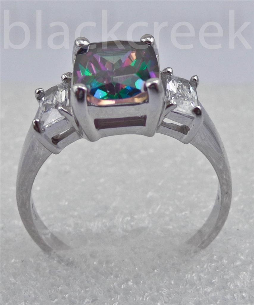 5.00tcw Radiant Rainbow Topaz 925 Sterling Silver 3-Stone Engagement Ring Sz 7