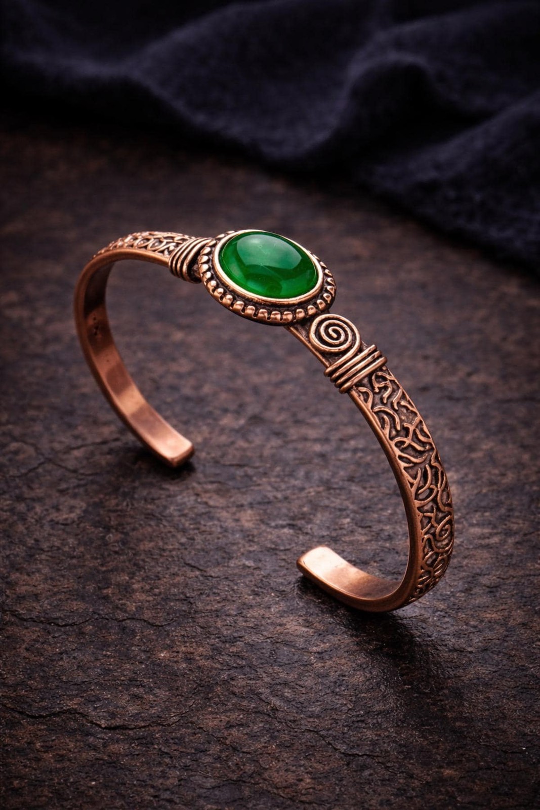 Women’s Copper Bracelet Natural Green Agate Cylinder Model Pure Copper Bangle