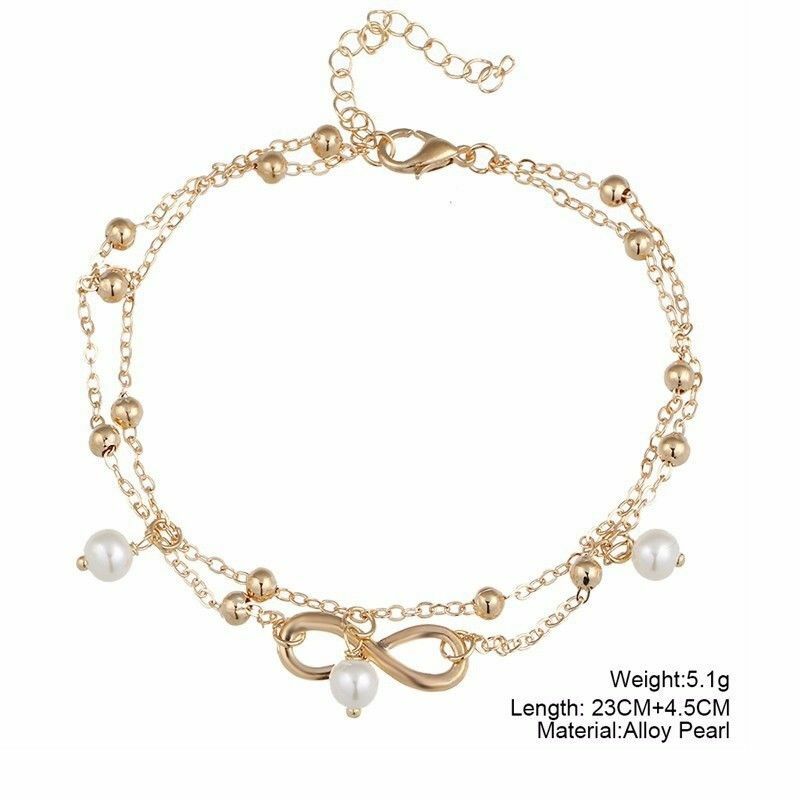 Girls Fashion Anklet Bracelet Beach w/ Bead 8 Word Foot Chain Jewelry Bracelet