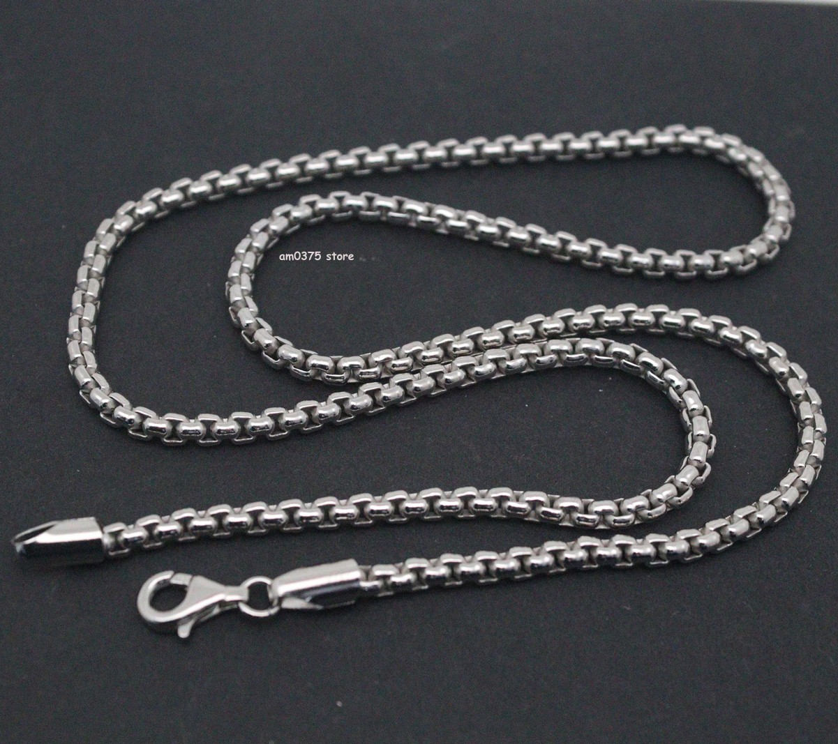 Real S925 Sterling Silver Necklace Women Men 3.5mm Square Box Link 26-27g 20inL