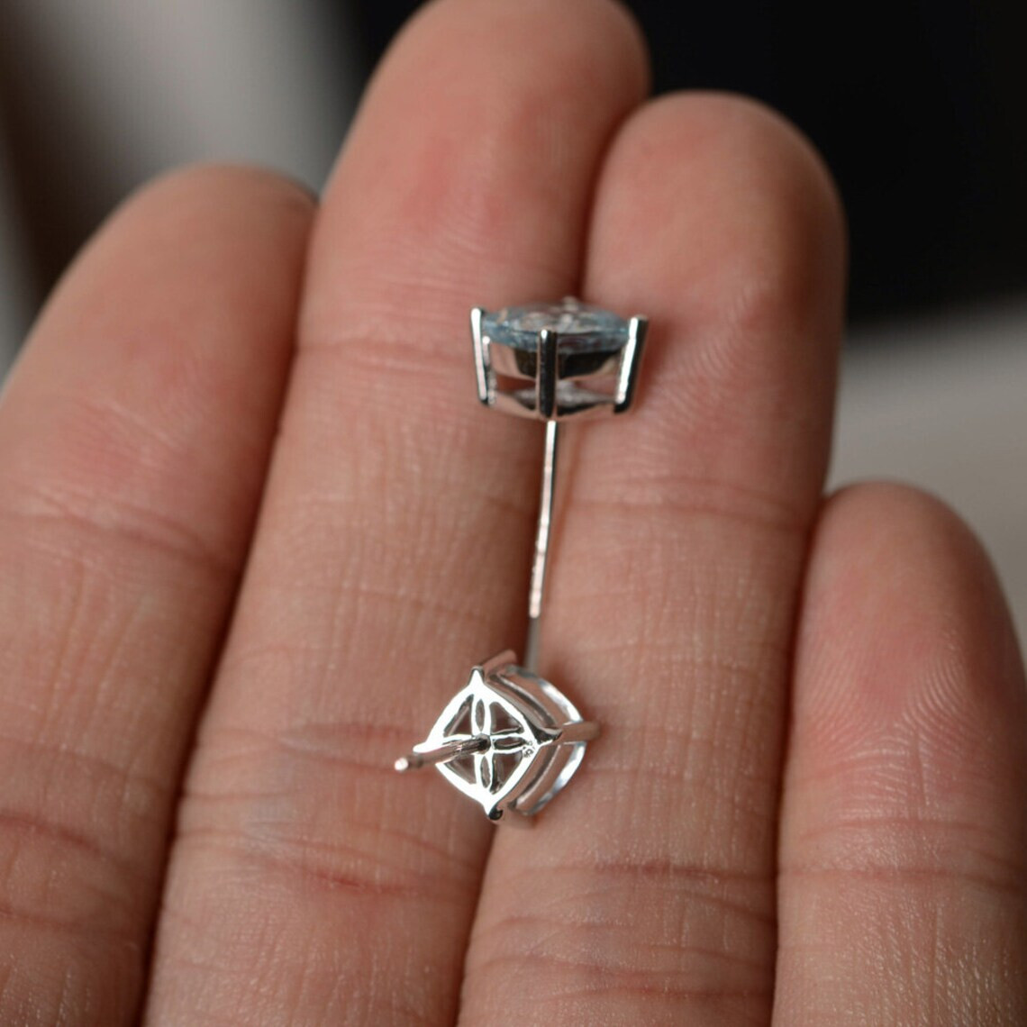 Aquamarine Cushion Cut Gemstone 925 Sterling Silver Women Designer Stud Earrings