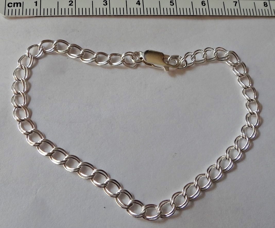 6″ inch Sterling Silver 4mm wide Double Link Charm Bracelet