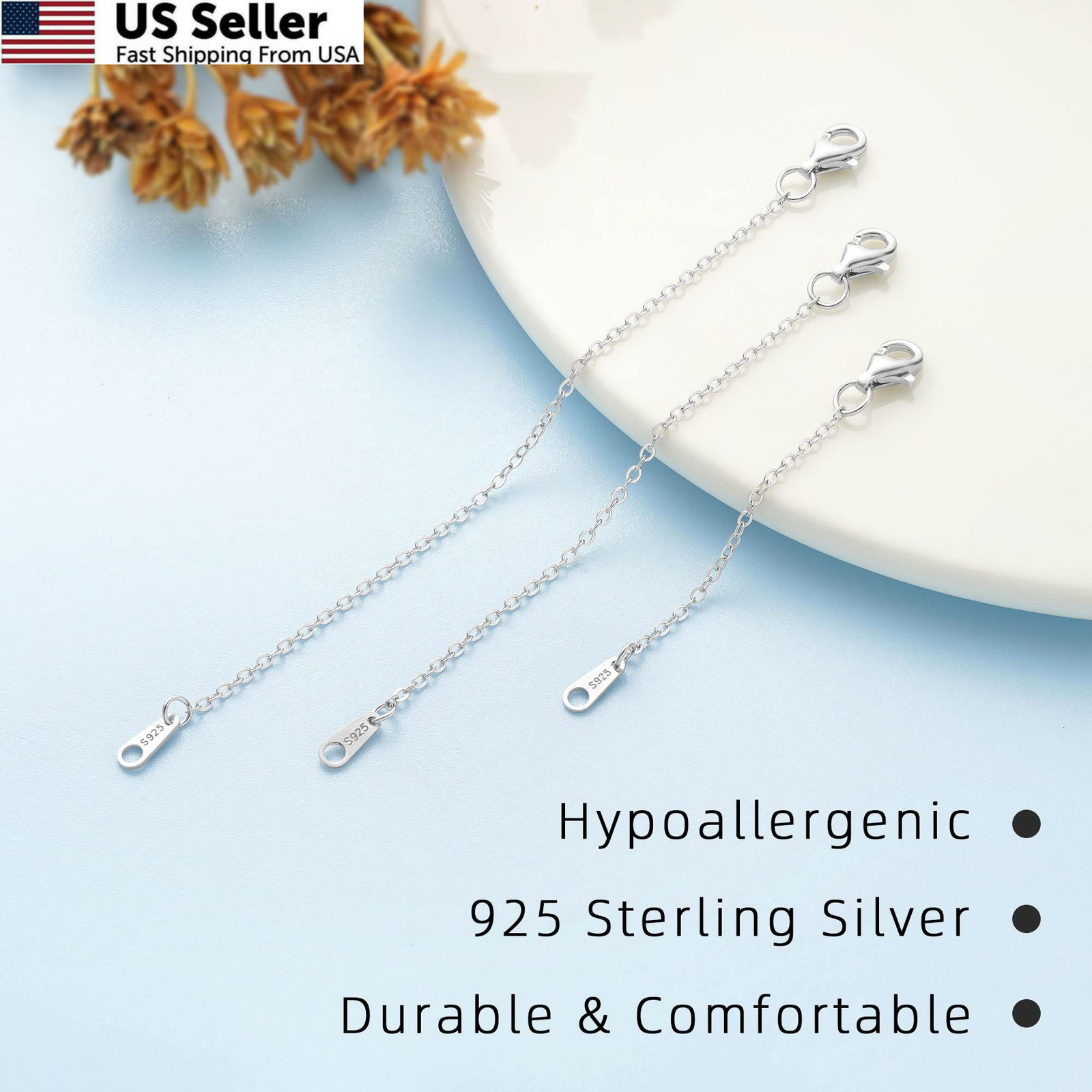 Necklace Extender VANBARIS Sterling Silver Chain Set 3 Pcs 2 3 4″ Fast Ship USA