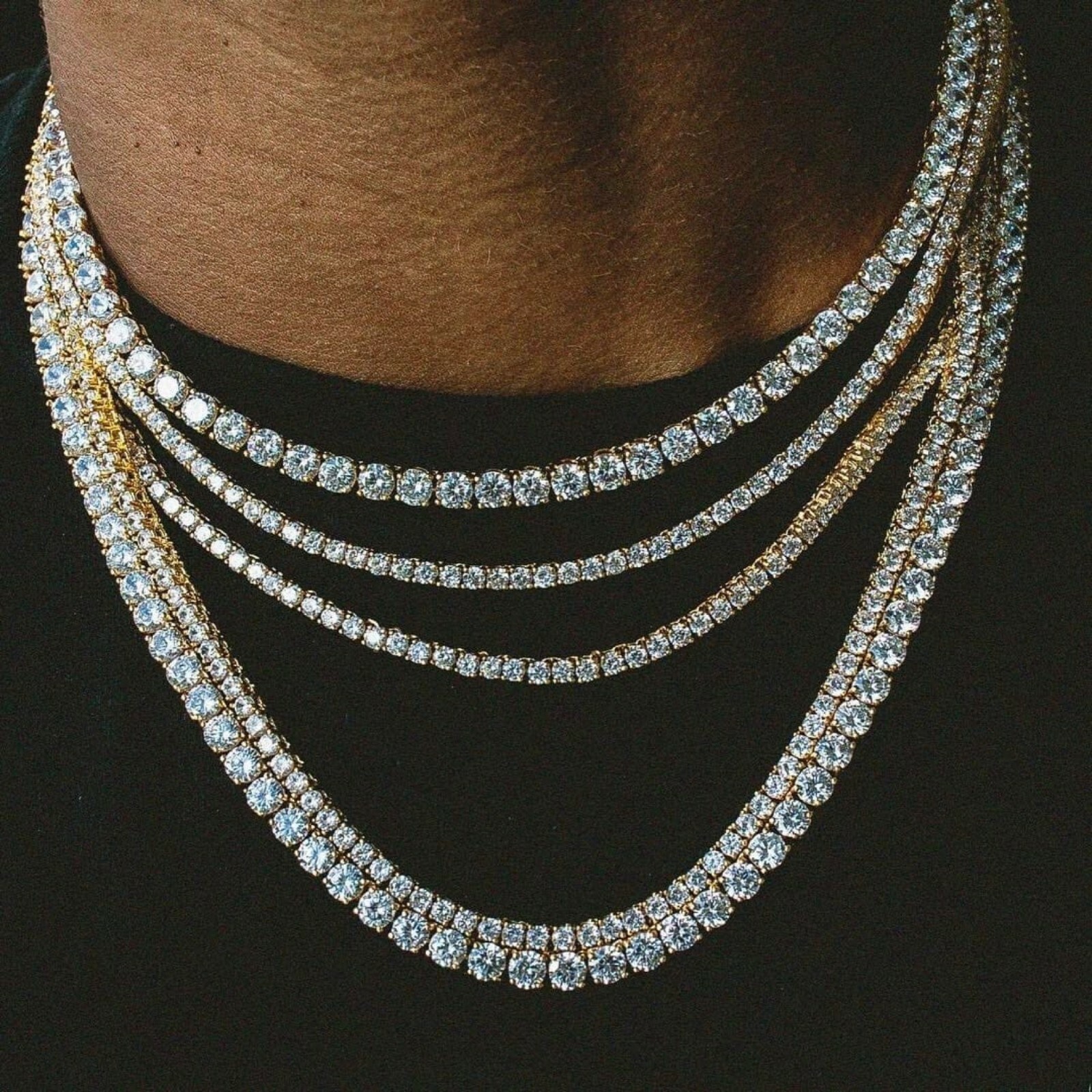 Unisex 5mm 1 Row Tennis Chain Necklace Stainless Steel Cubic Zirconia Chain