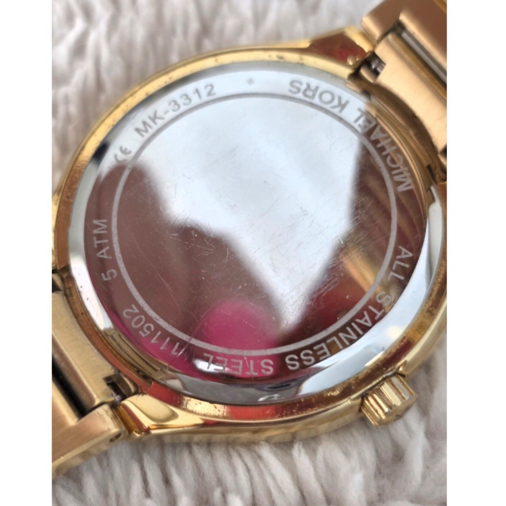Michael Kors Gold Tone Crystal Pave Mother of Pearl MK Bracelet Watch