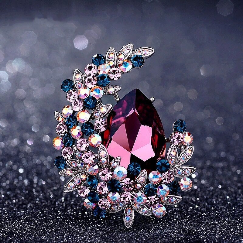 Vintage Crystal Flower Brooch Jewelry Zircon Brooches for Women Accessories