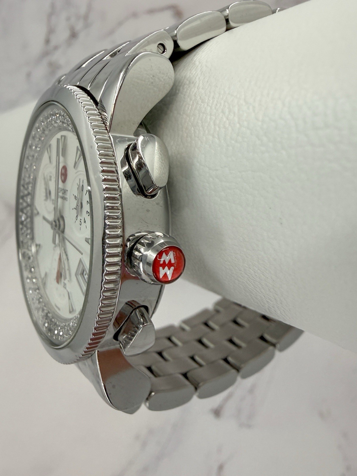 MICHELE Sport Diamond Chronograph Watch 71-5250 Stainless Steel 38mm Tested
