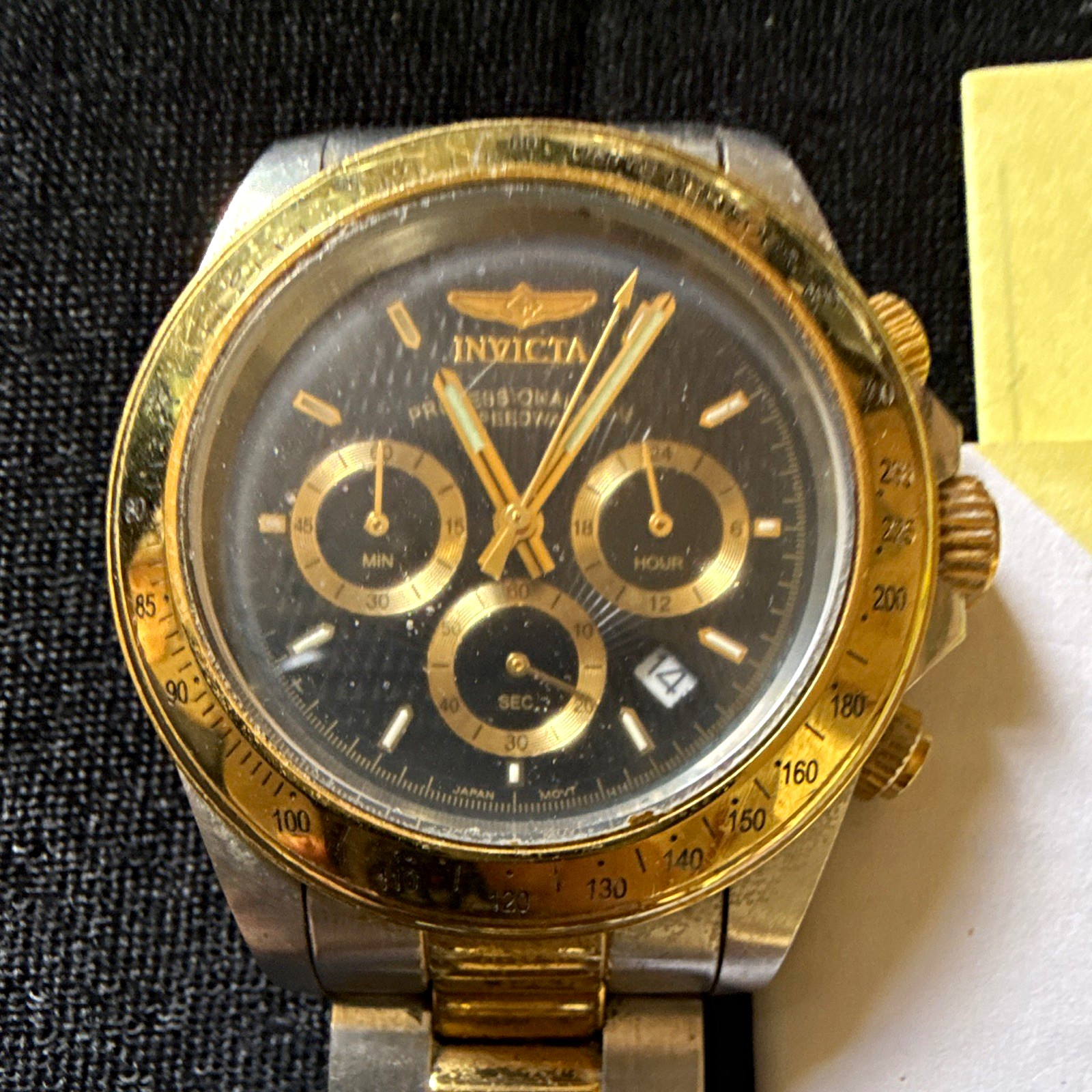 Vintage Invicta Quartz Chronograph Date 200m Two-Tone Black/Gold Dial