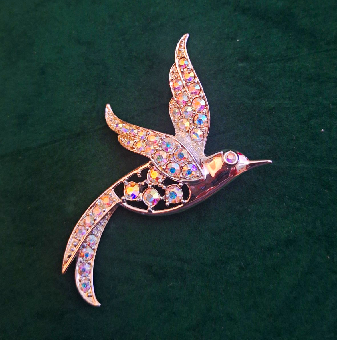 Sarah Coventry Bird Of Paradise Brooch. Silver Tone with Multicolor Rhinestones