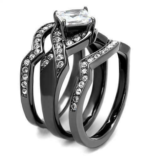 Brilliant 1.6Ct Princess Cubic Zircon CZ AAA Light Black Wedding Set Tk2741