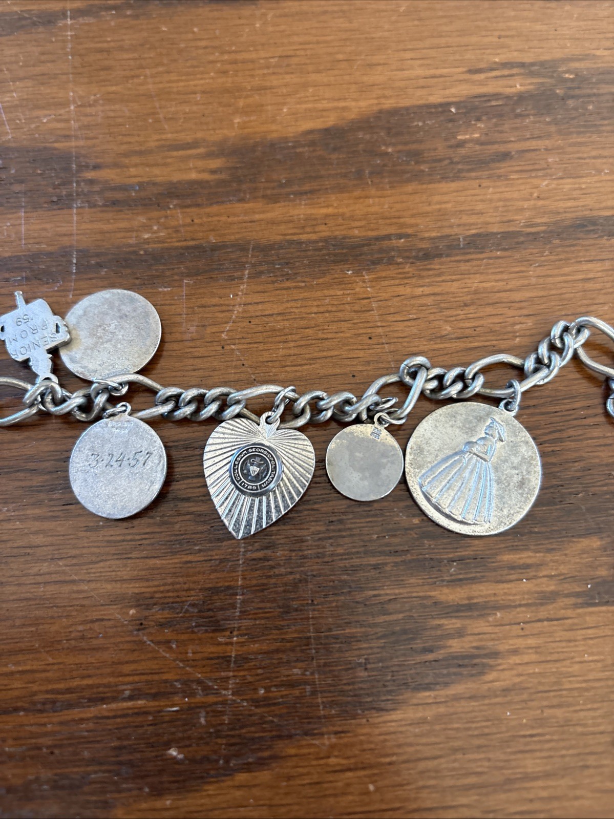 Vtg 50s 60s Sterling Silver Multi Charm Bracelet Red Cross Hearts More