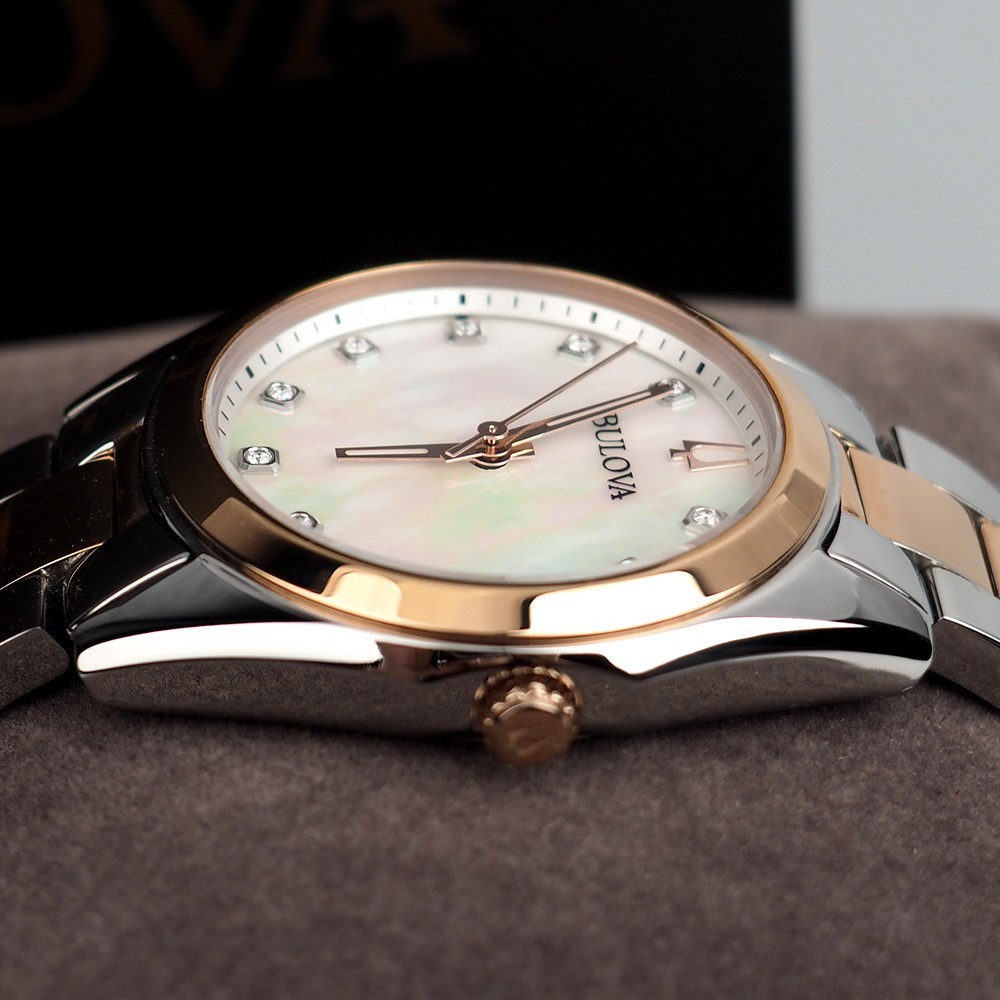 Bulova Surveyor 98P207 Diamond Mother of Pearl Dial Women’s Quartz Watch 31MM
