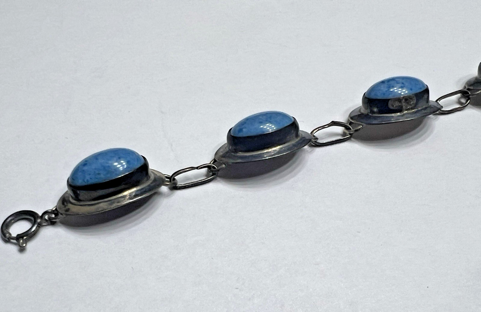 Signed Sterling Silver Bracelet 925 Link Estate Navajo Native American Blue US