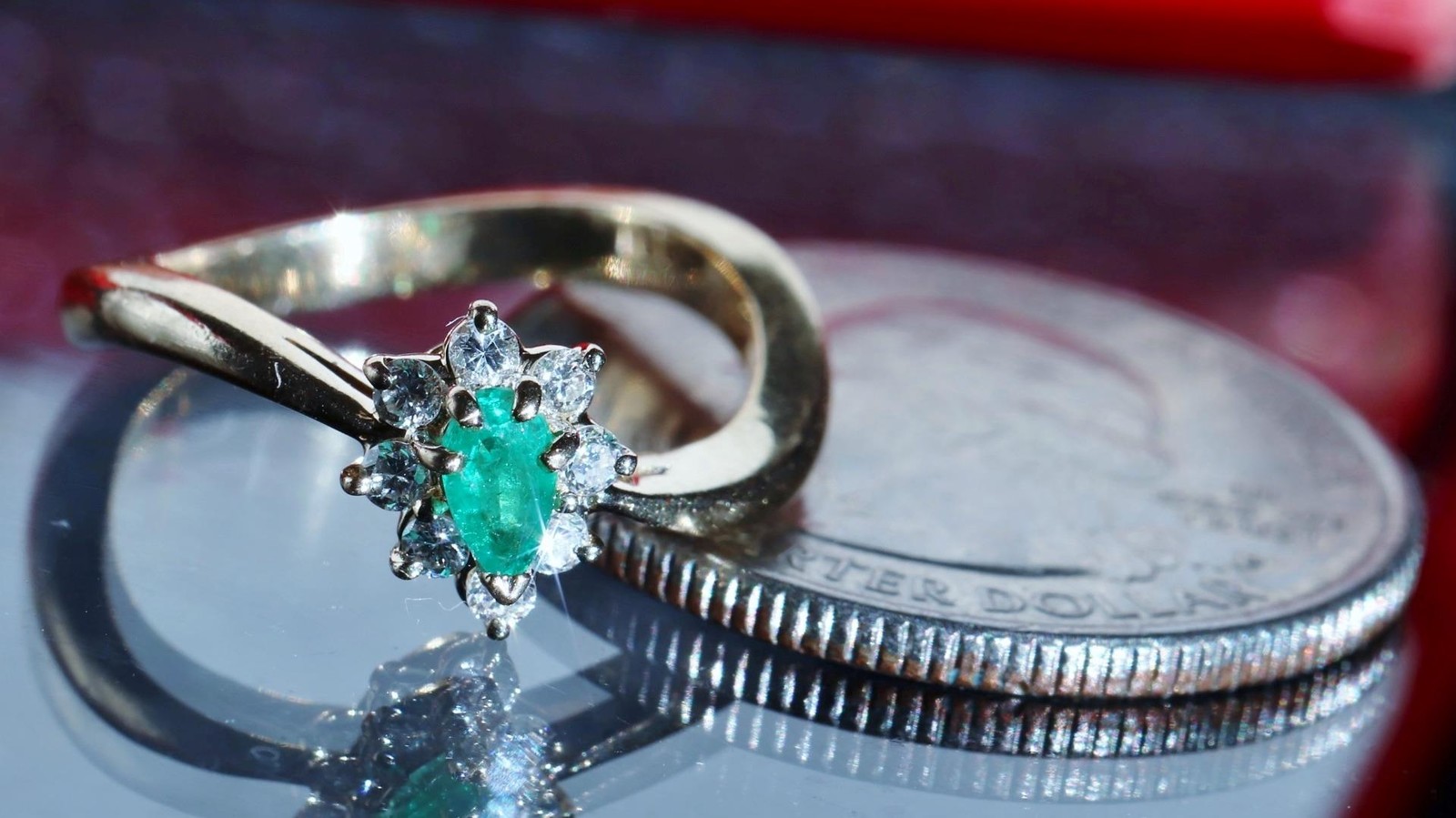 14k yellow gold 0.27ct natural diamond sz 4.5 ring emerald vintage treated 2.99g