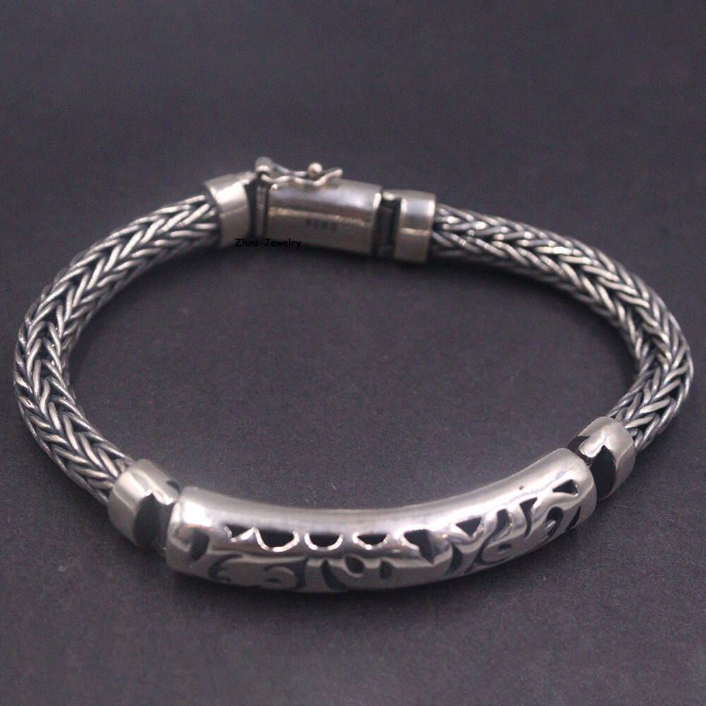 Pure S925 Sterling Silver Chain 10mm Wheat Long Tube Link Bracelet 53-54g 8.26in