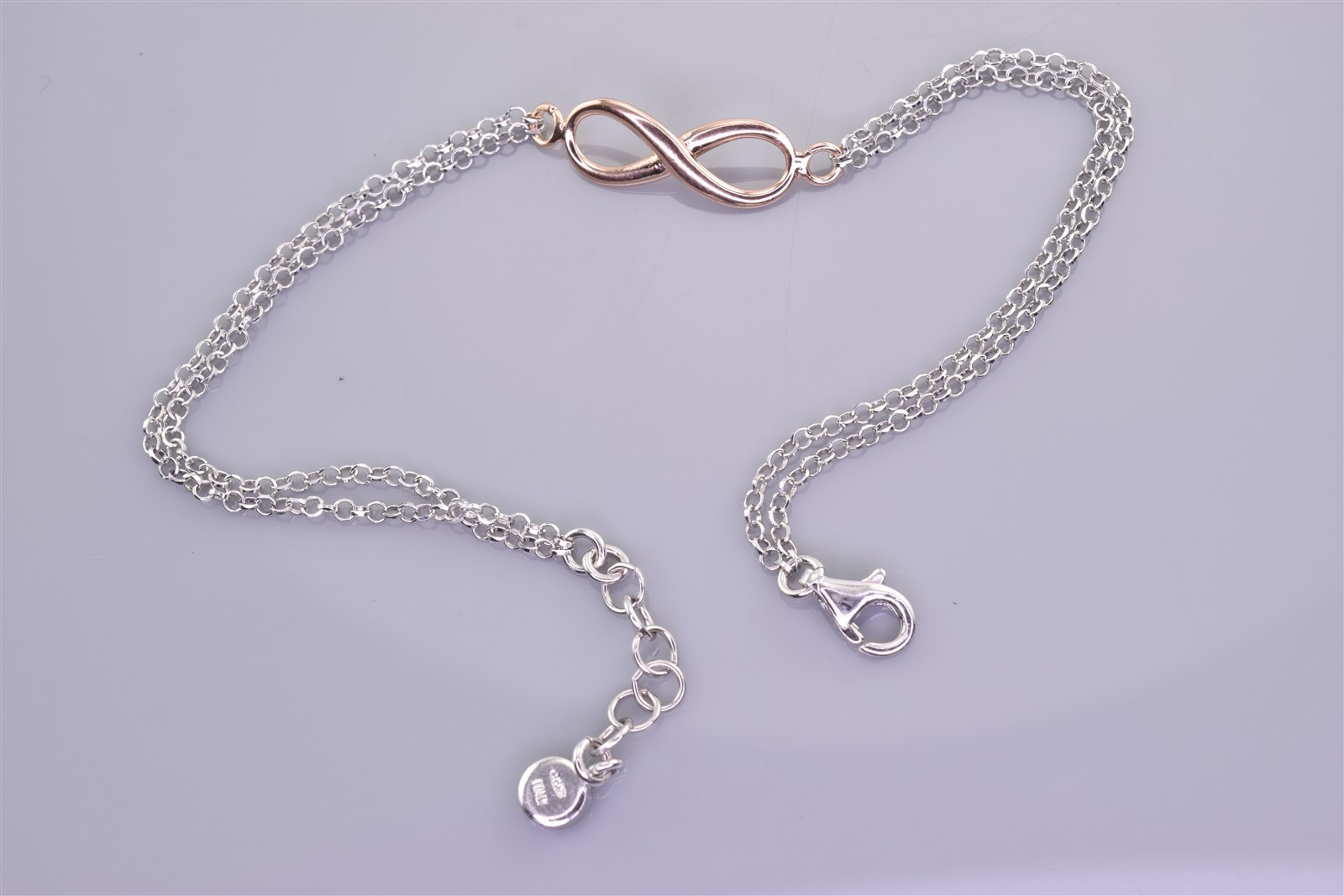 Two Tone Sterling Silver 7mm Infinity Looped Station 925 Bracelet Lobster 7.5″