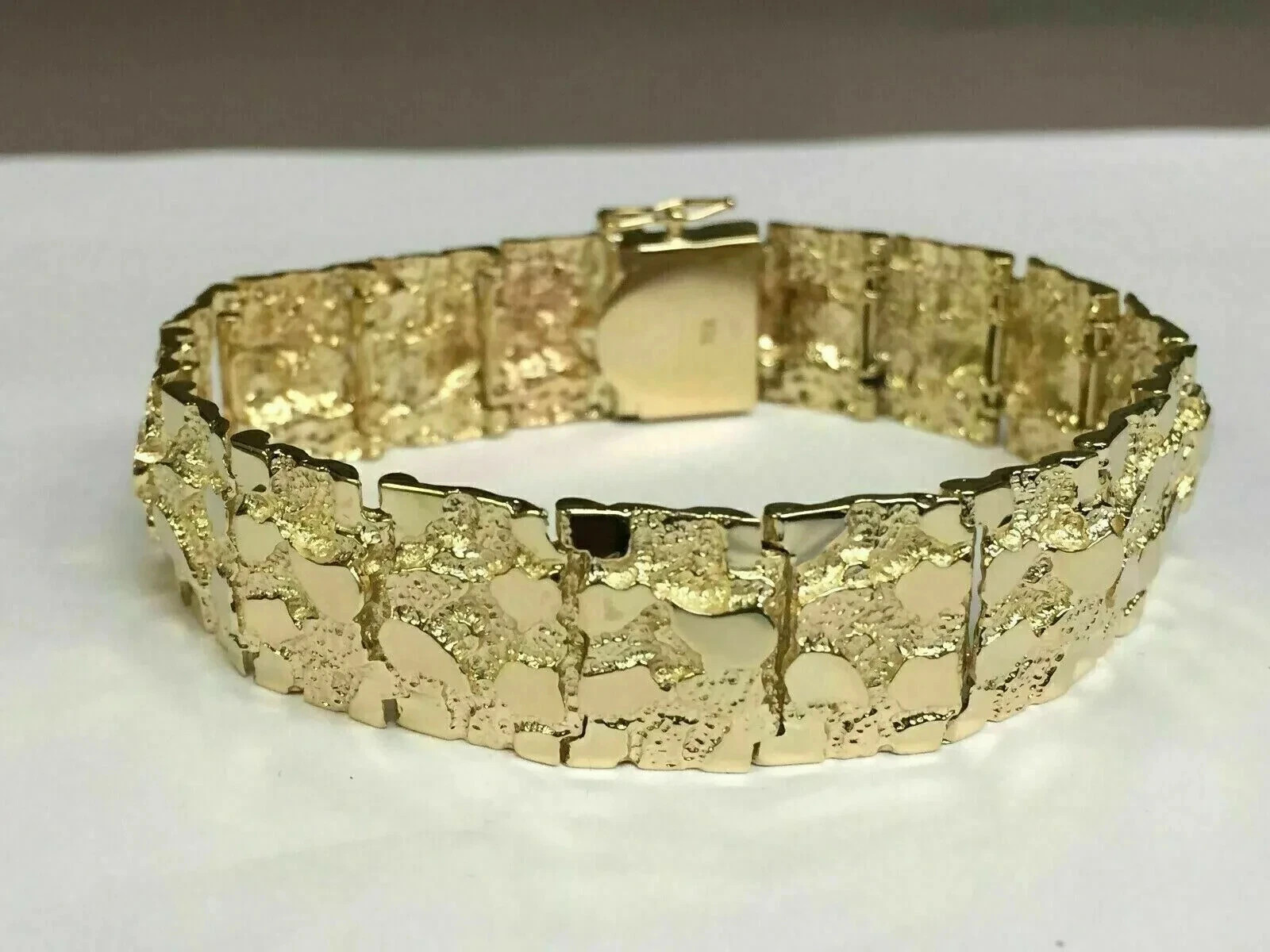 14k Yellow Gold FN Handmade Adorable Men’s Nugget Bracelet 17 mm 8.5″ Inch