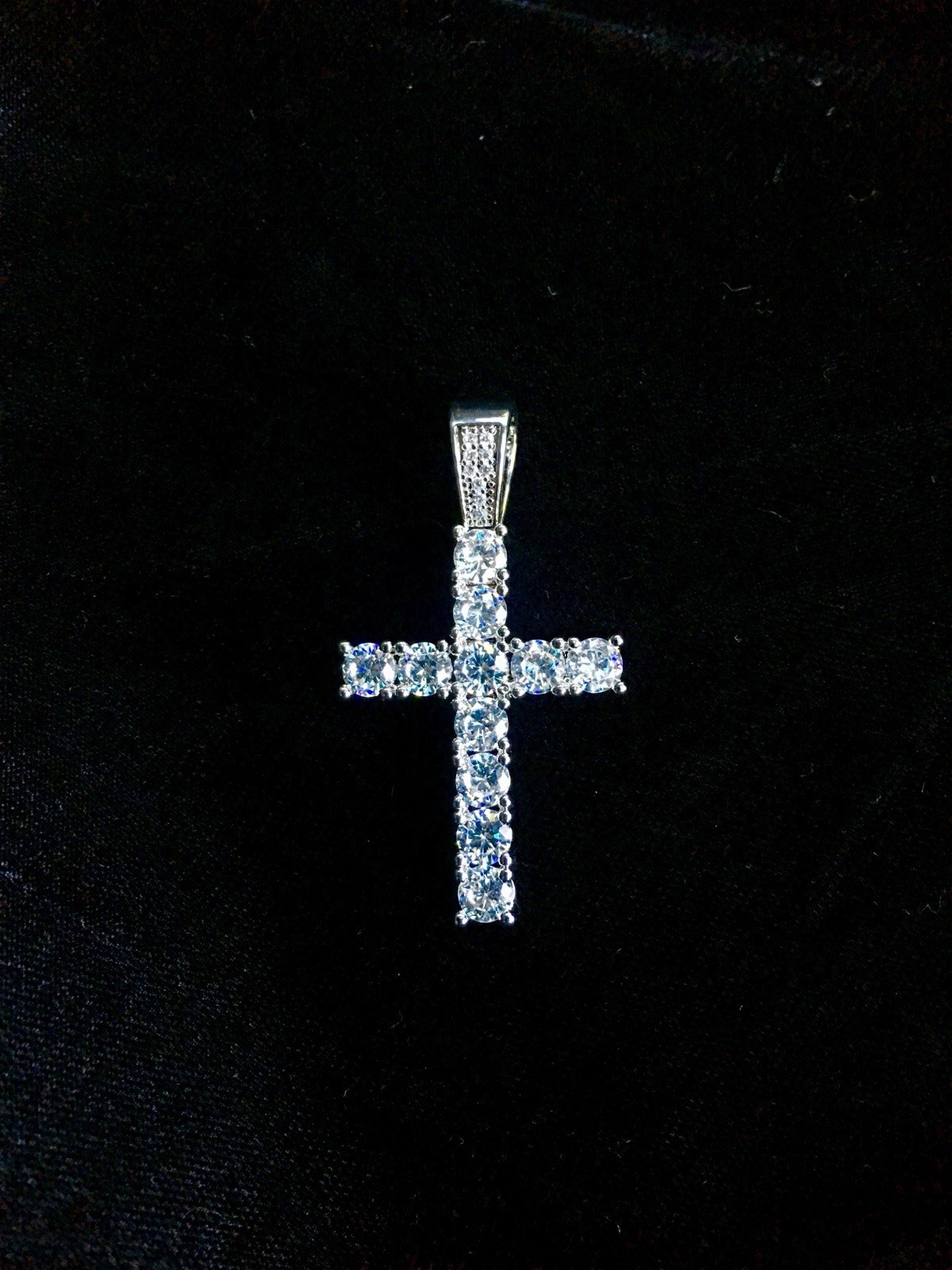 Real 18K White Gold Men Women Cross Necklace Lab Diamond ITALY LIFETIME WARRANTY