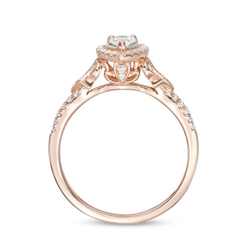 1/2 CTTW Pear Diamond Engage Ring 14k Rose Gold Size 6 & 1/5 CTTW Chevron 10k