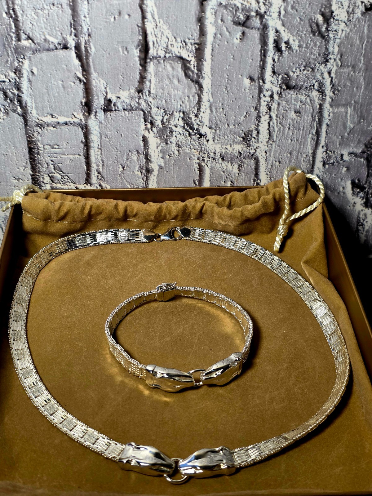 Milor Italy .950 Fine Silver Riccio Panther Necklace & Bracelet Set Rare Luxury