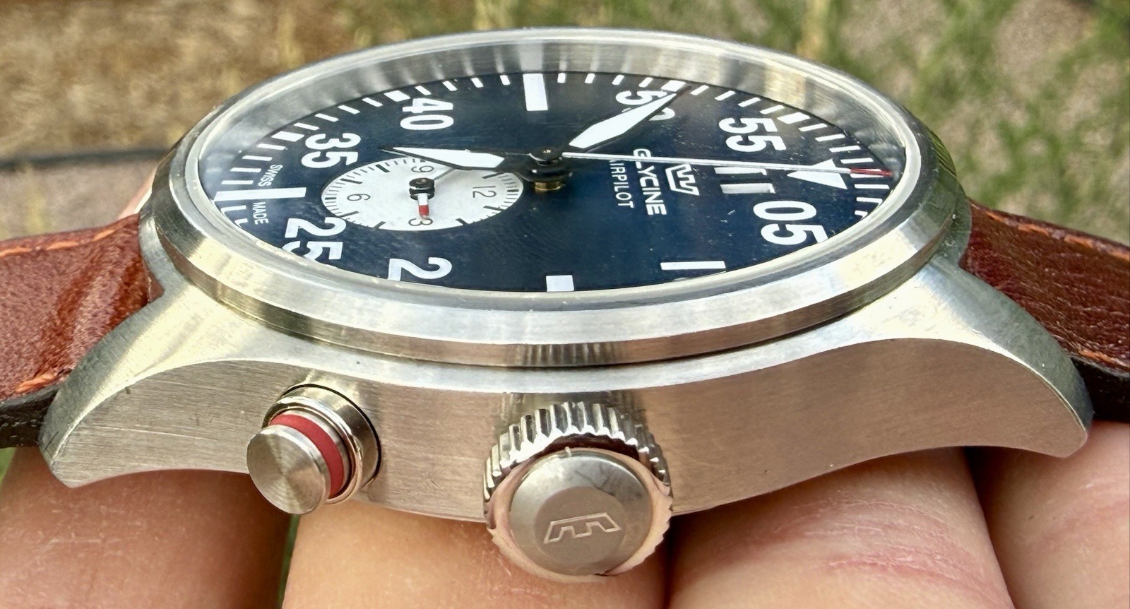 Glycine Airpilot Dual Time GMT Swiss Quartz Blue Dial GL0449 44mm Watch Only
