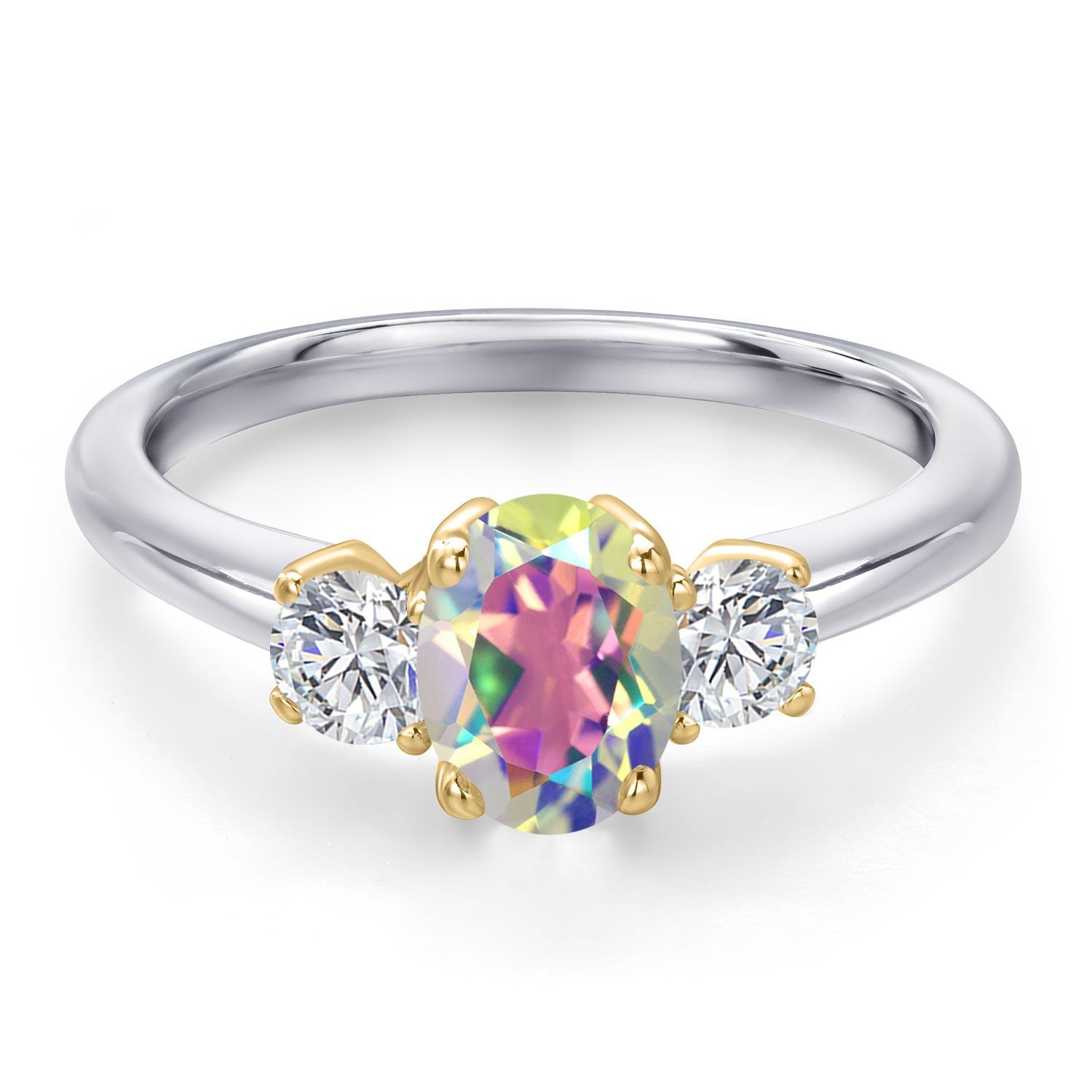 925 Silver and 10K Yellow Gold Mercury Mist Mystic Topaz and Lab Grown Diamond