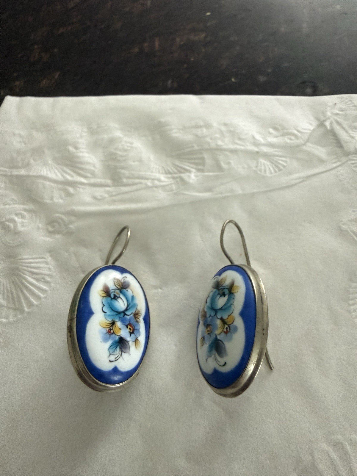 Porcelain Hand Painted Enamel Russian Rostov Finift Vintage earrings USSR Soviet