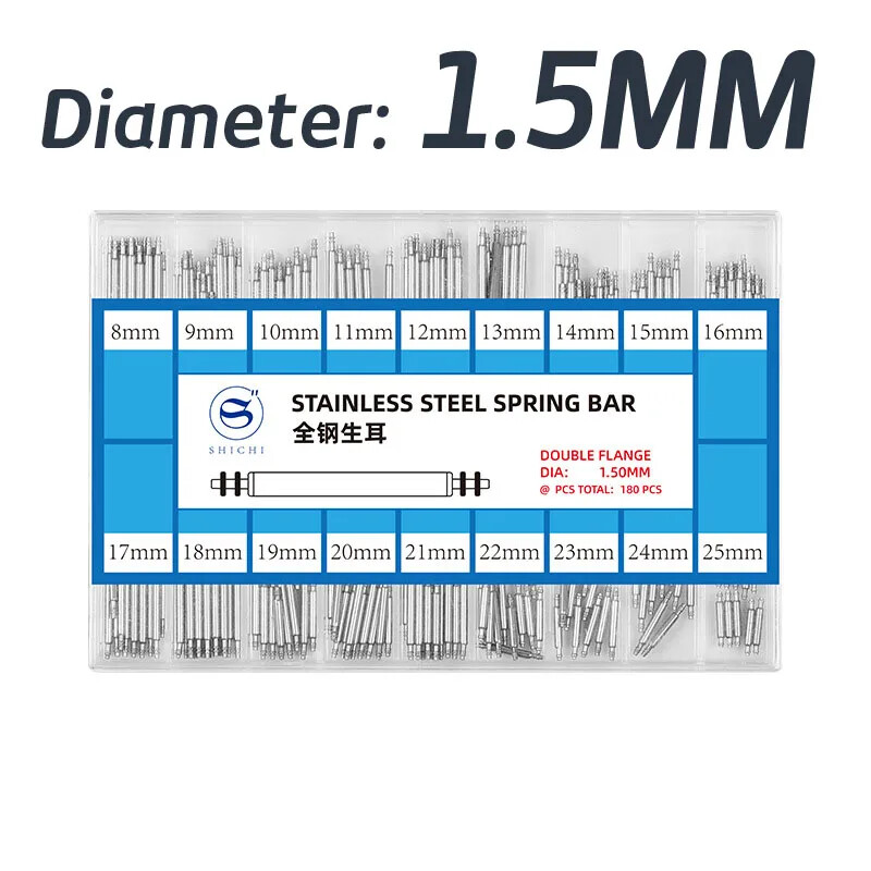 180PCS 8-25mm Full Steel Watch Band Spring Bar Connect Rods Pins 1.3 1.5mm 1.8mm