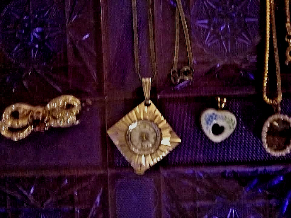 mid century pendant necklace destash faux amethyst watch heart 1940s to 60s