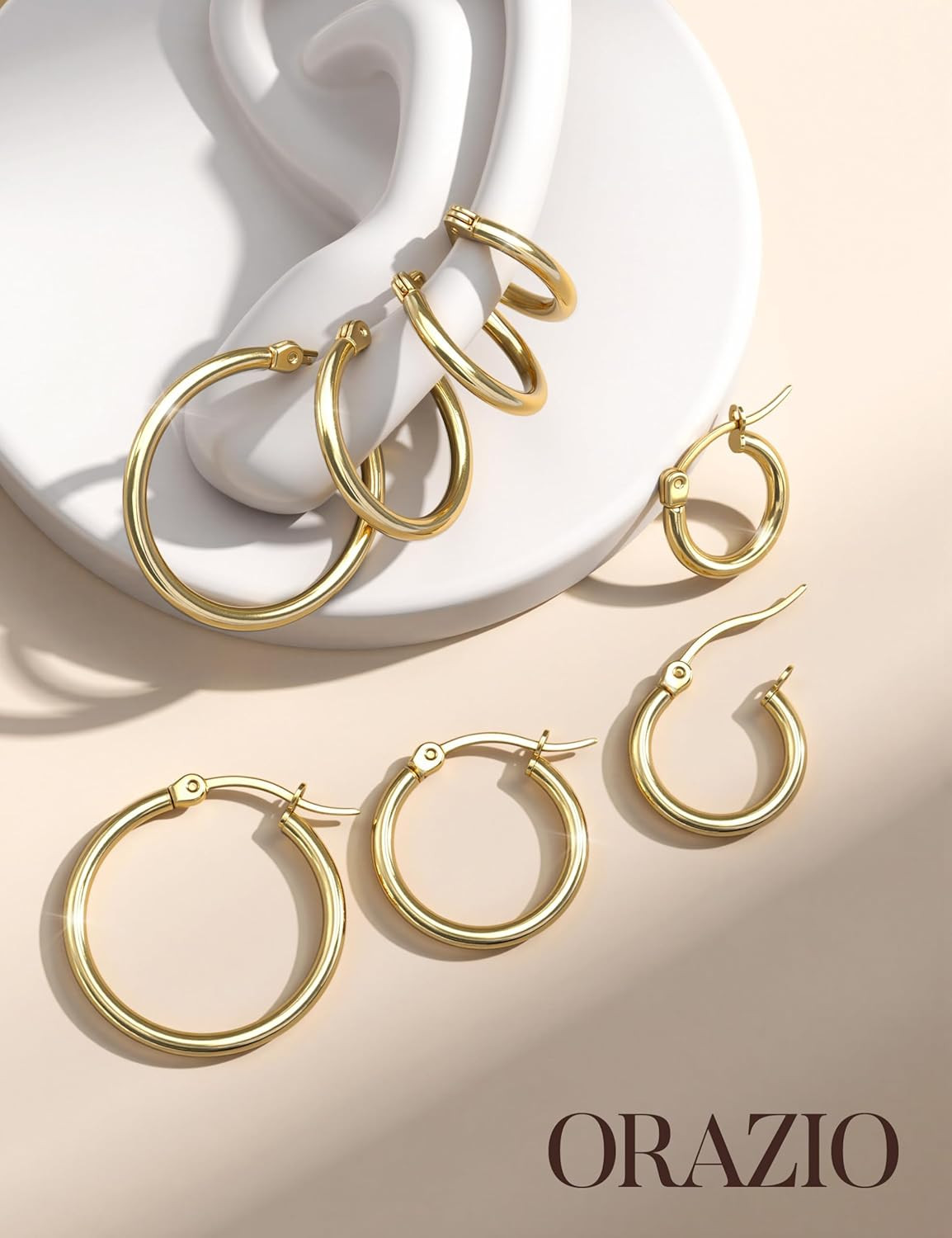4 Pairs Stainless Steel Hoop Earrings Set Cute Huggie Earrings for Women,10Mm-20