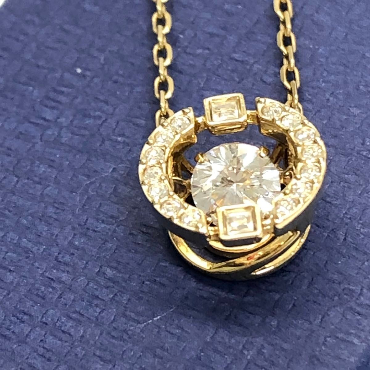 Swarovski Sparkling Dance Necklace Round Cut Crystal Pendant Gold Tone Chain