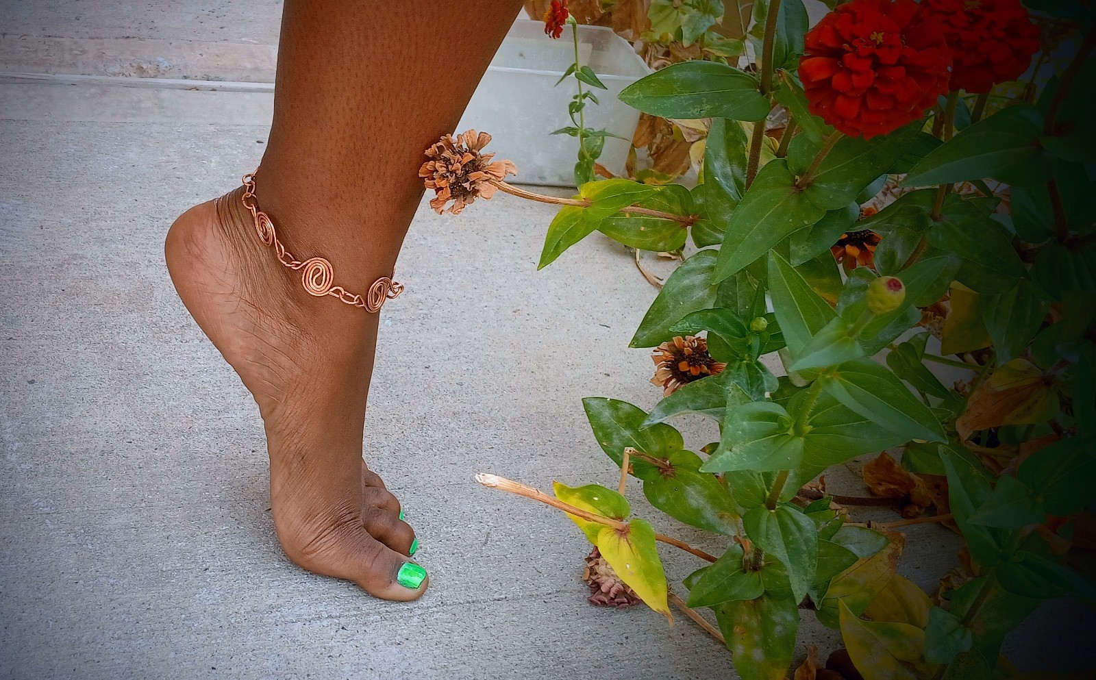 Handmade Pure Copper Spiral link Adjustable Anklet/Bracelet