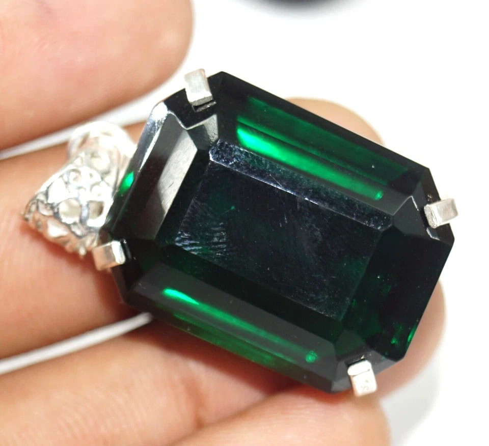 105 Ct Natural Green Topaz Emerald Cut Pendant 925 Sterling Silver Certified