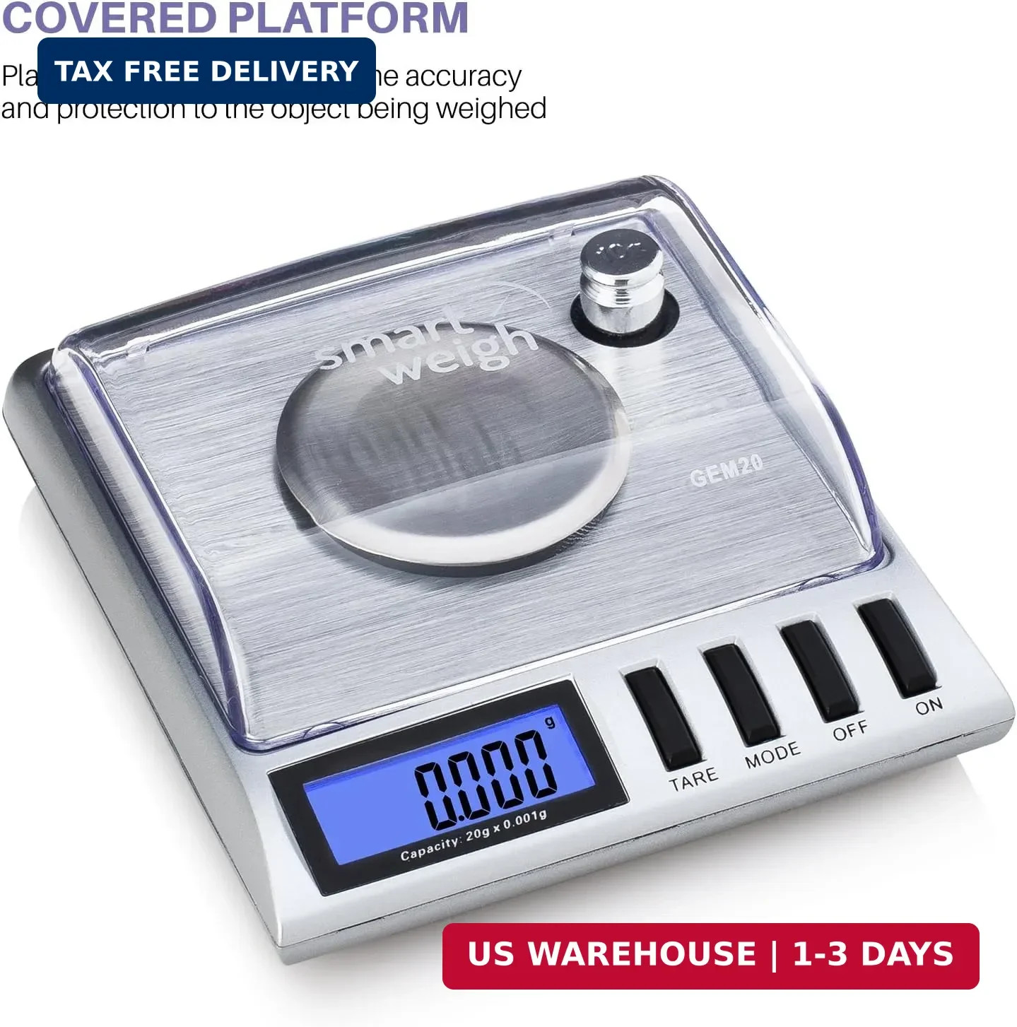 Smart Weigh GEM20-20g x 0.001 Grams, High Precision Digital Milligram Jewelry Sc
