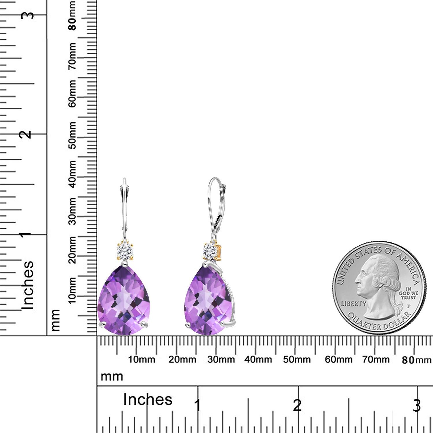 925 Silver and 10K Yellow Gold Amethyst and Zirconia Dangle Earrings for Women