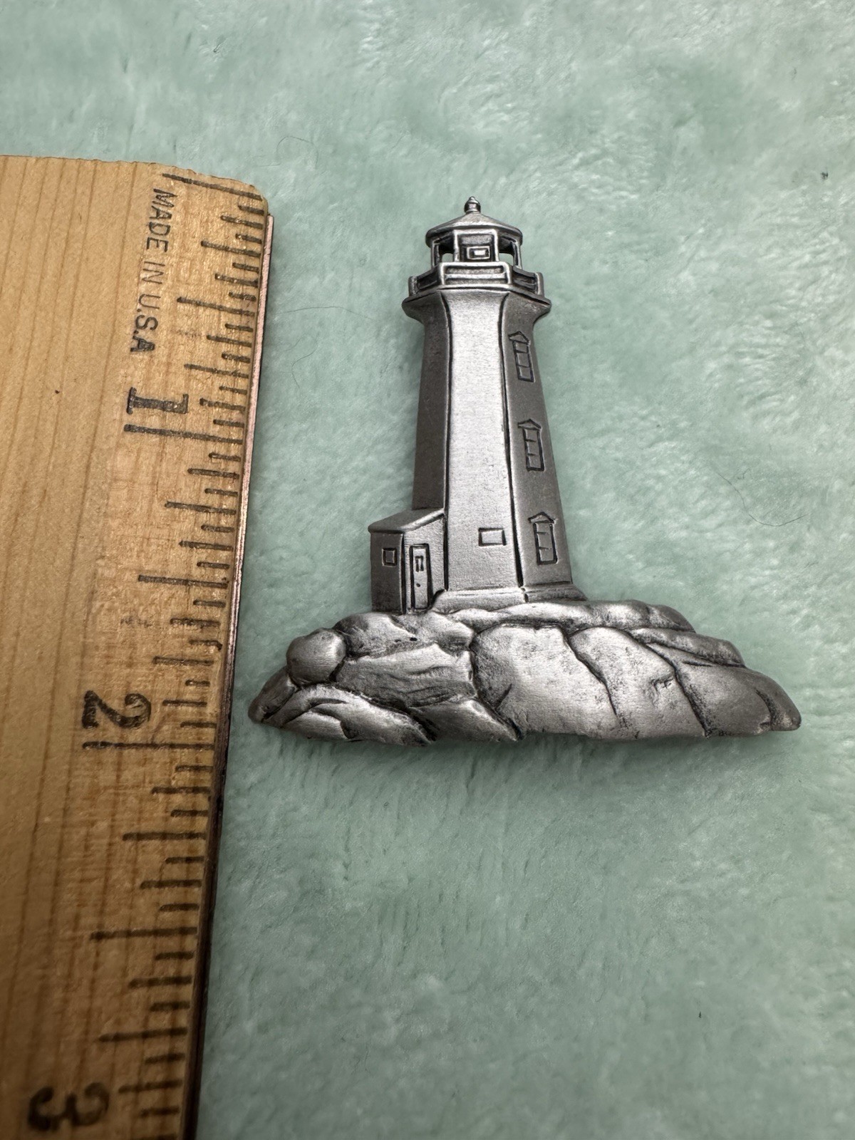 Vintage JJ Lighthouse Brooch Pin Brush Silver Tone Pewter Nautical ￼