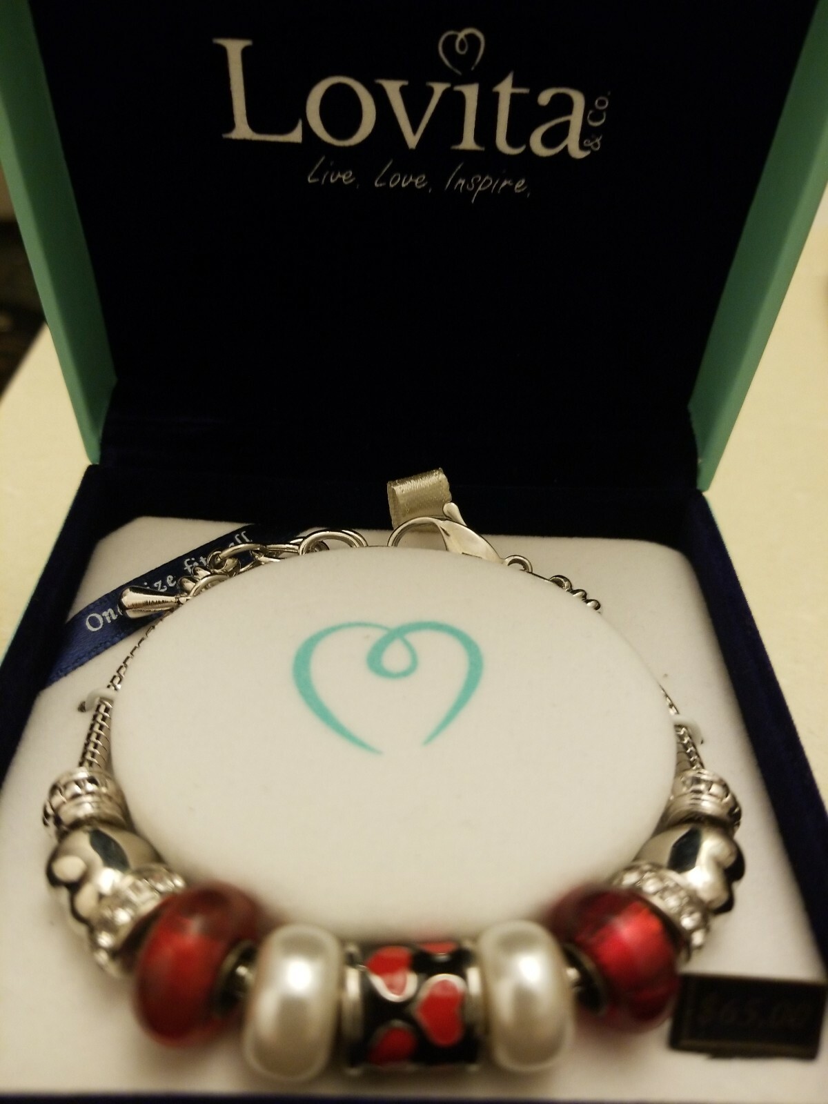 NIB LOVITA European Charm & Crystal Bead Bracelet MSRP $65.00 *Theme Love