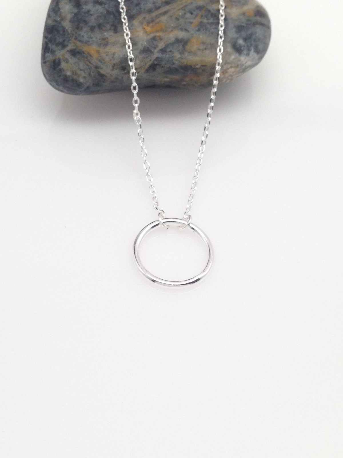 Sterling Silver 925 Open Circle Pendant Necklace 11mm(0.43″) 15.5-17.5″