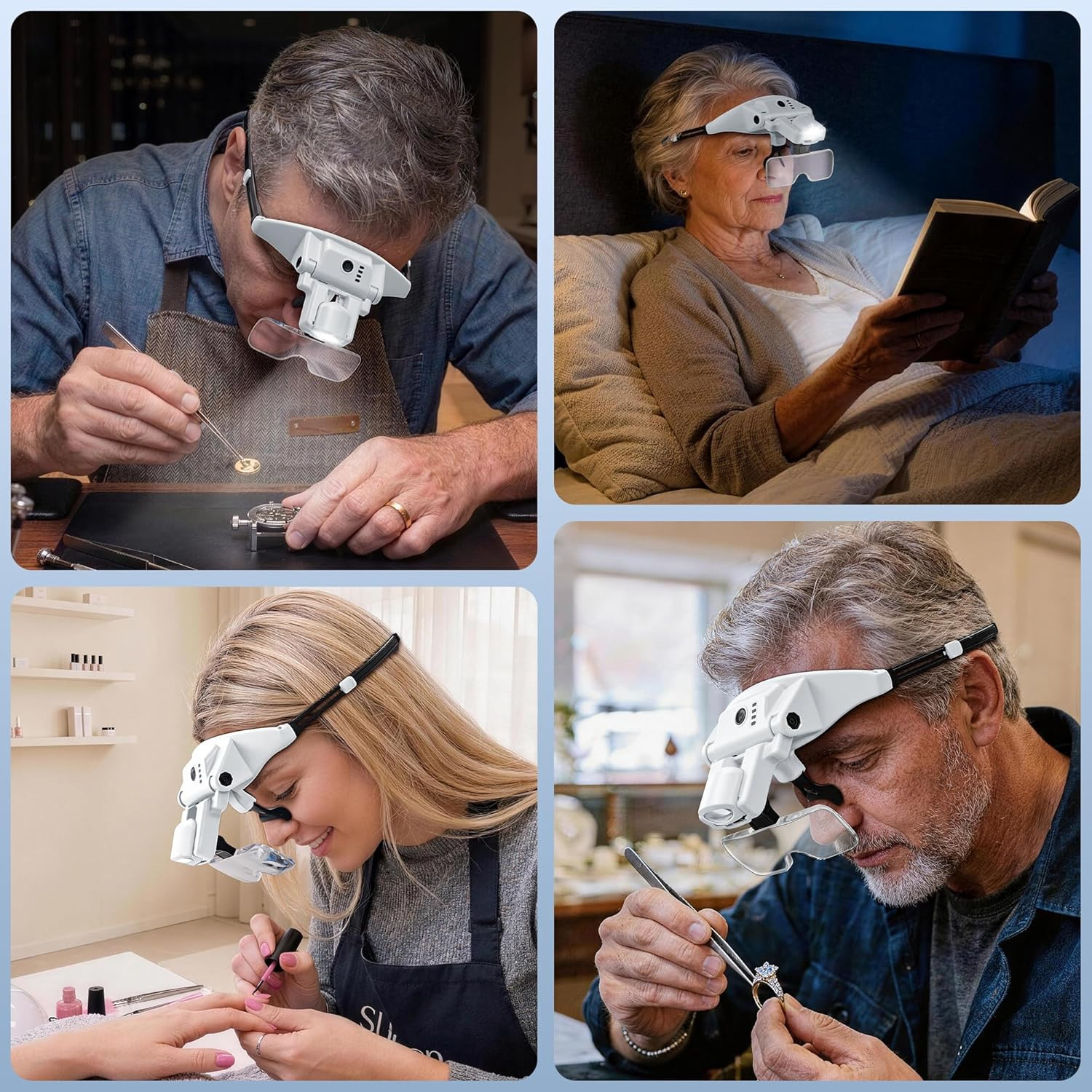 Magnifying Glasses with Light, 6 Interchangeable Lens (1.0X-4.0X) & 3 Lighting M