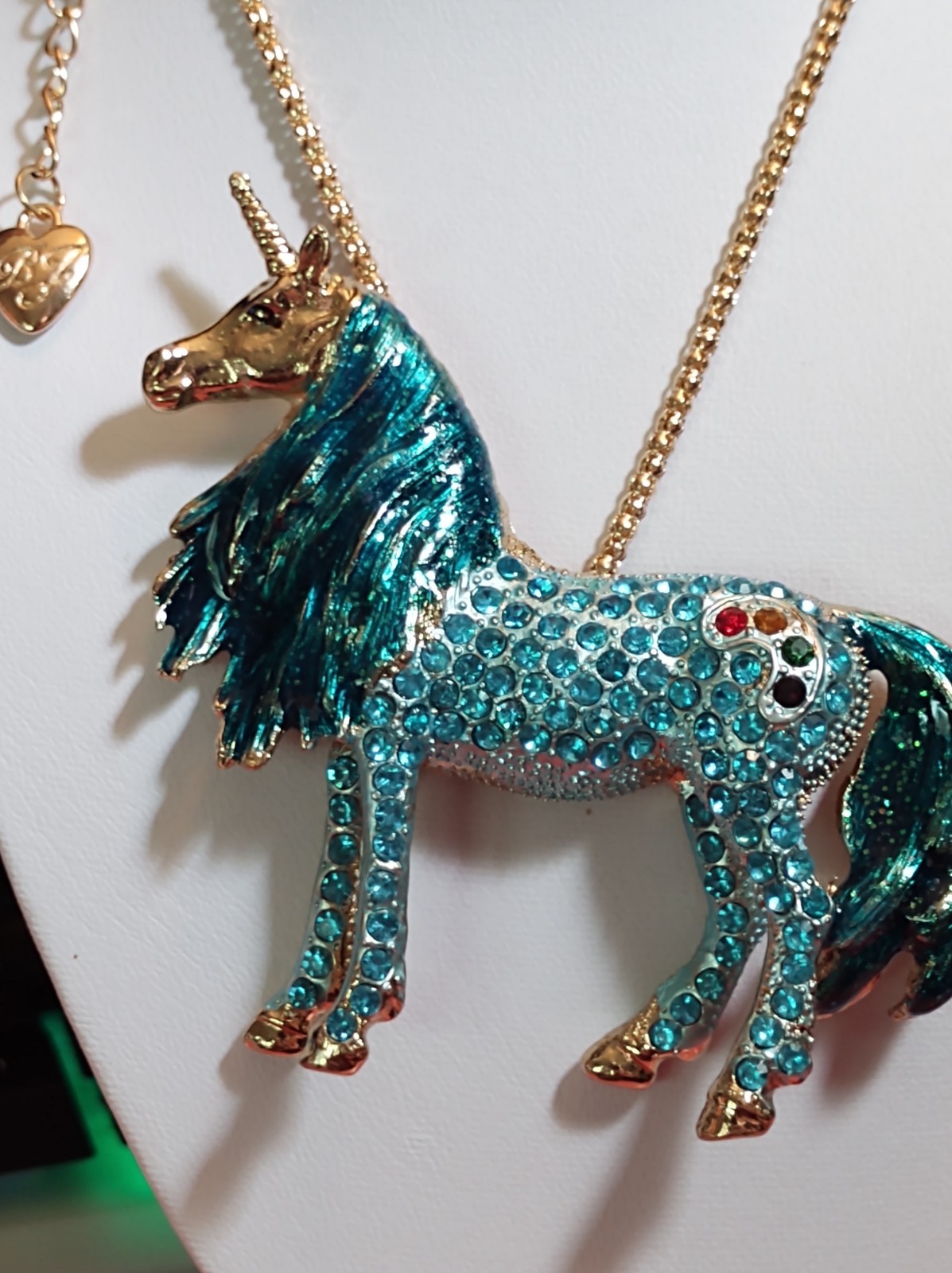 Betsey Johnson Blue Rhinestone Enamel Unicorn Necklace