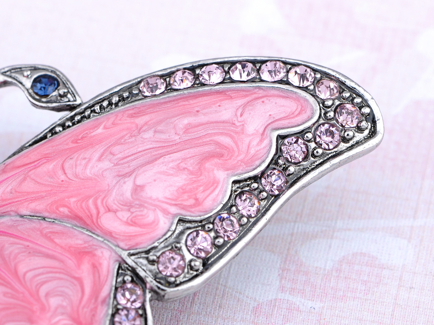 Bug Eyed Pearlescent Rose Pink Enamel Crystal Rhinestone Butterfly Pin Brooch