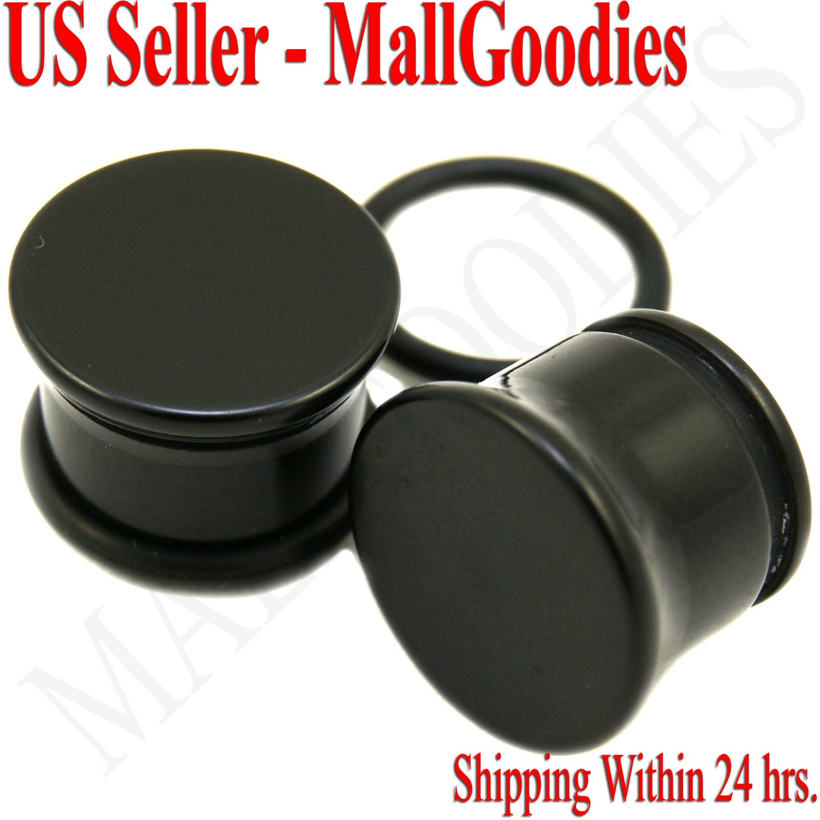 0937 Black Acrylic Single Flare Ear Plugs 1/2″ Inch 12.7mm MallGoodies One Pair