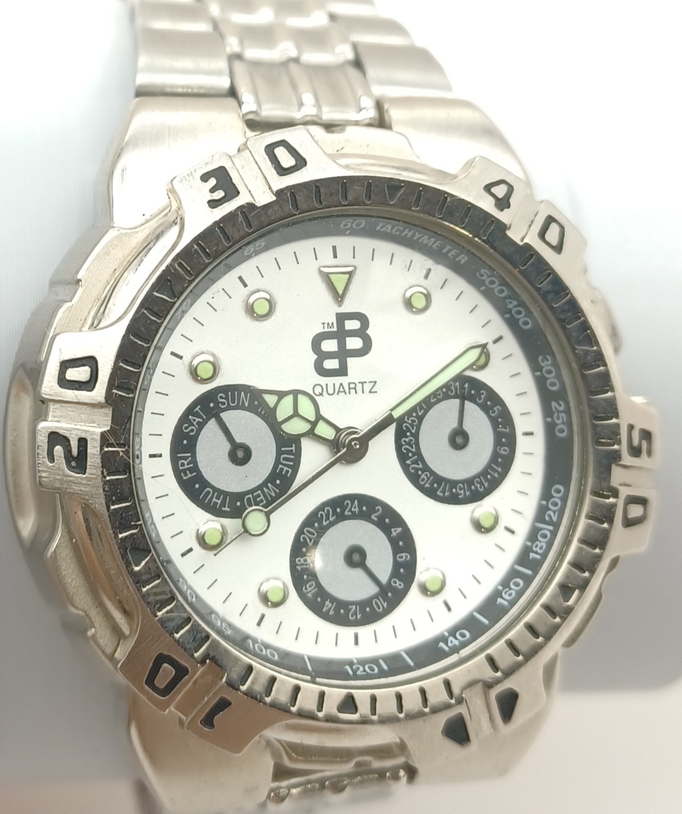 BB Sport Diver Style Watch Silver Tone Multi Dial Bold Bezel New Battery ✔️