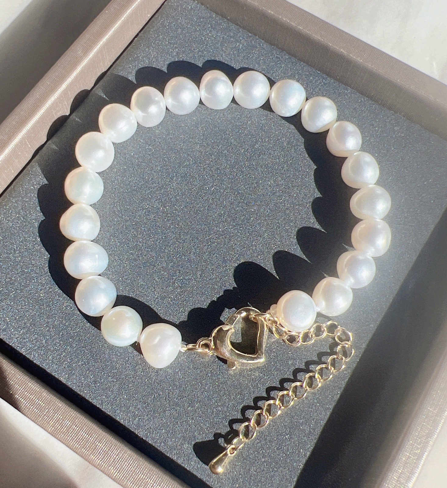 Lovely Natural Genuine White Pearl Beaded Bracelet,7mm Bead,17cm+5cm Additional