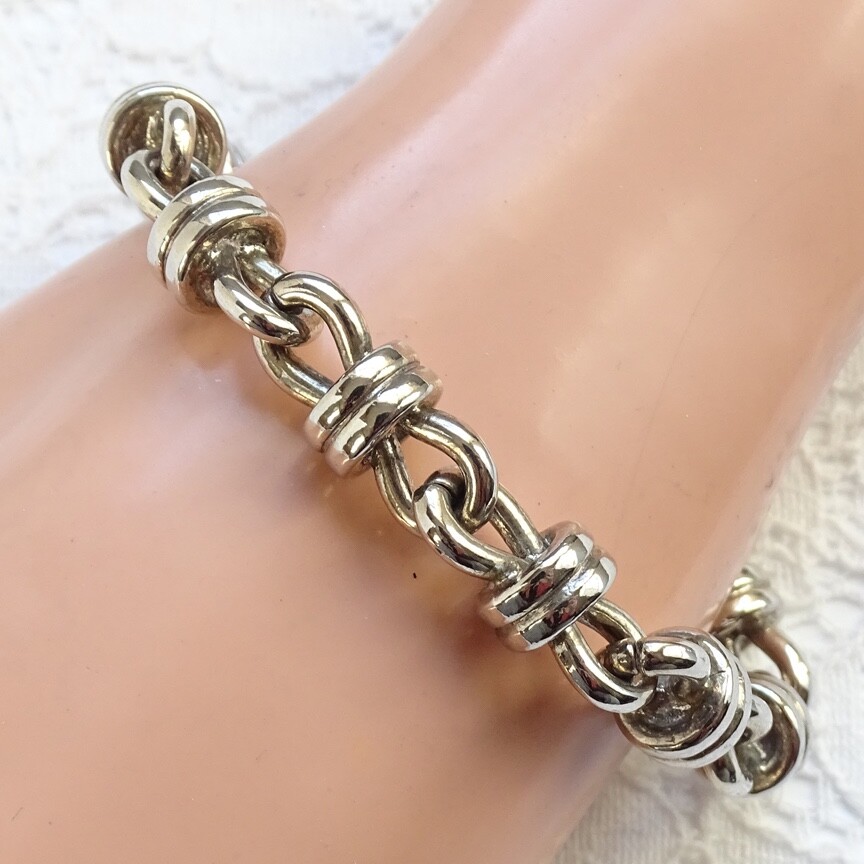 Unique Vintage 7.5” Figure 8 Chain Link Cable Bracelet Silver Plated 45 Grams