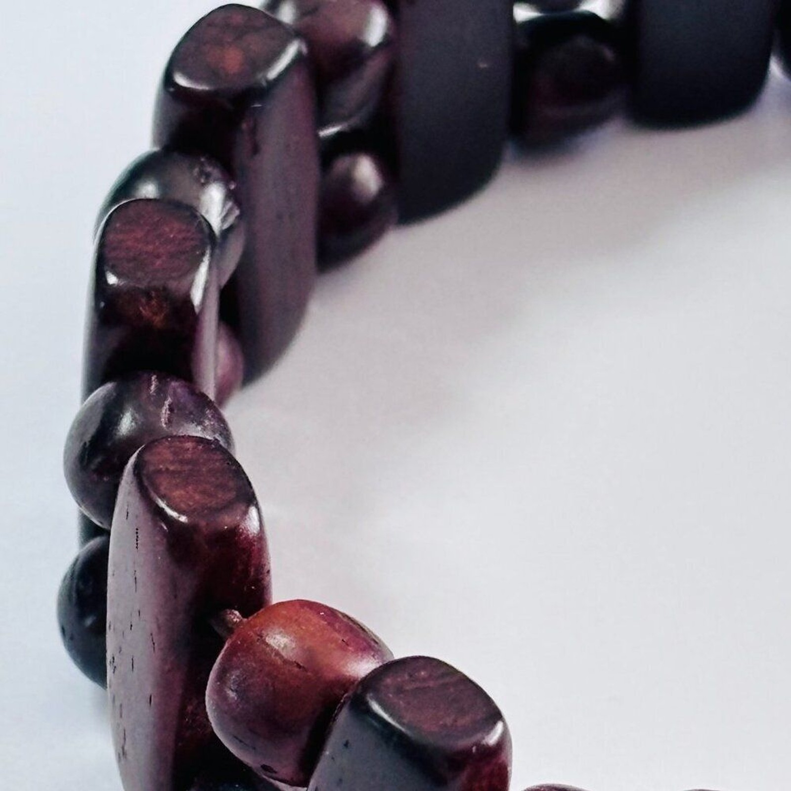 Boho Burgundy & Black Wooden Bead Stretch Bracelet Double Strand