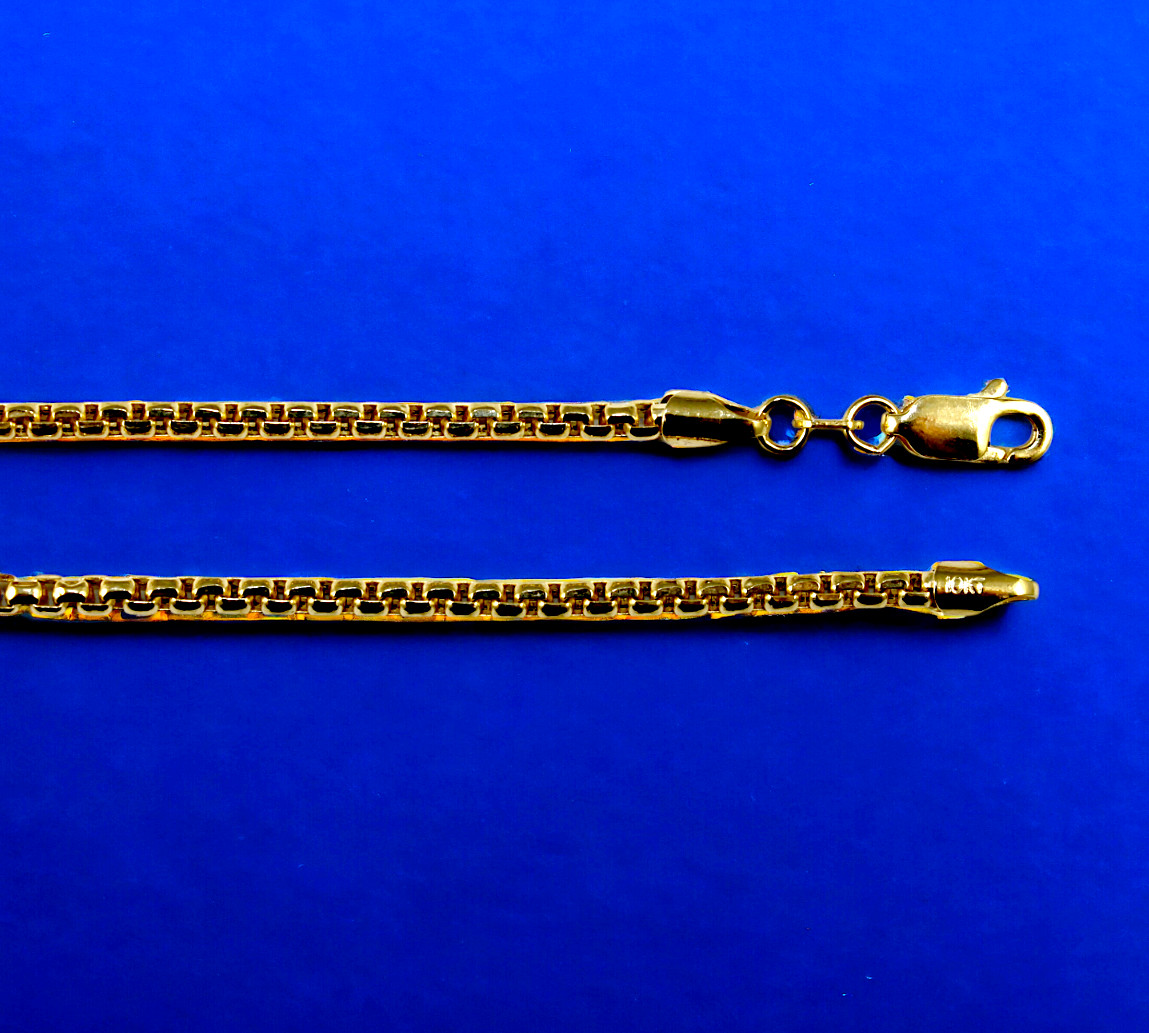 10K Yellow Gold Round Box Chain Necklace Bracelet Real Gold 1.5mm-2.5mm 7″-30″